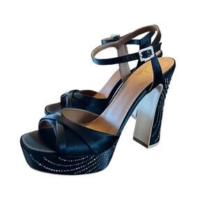 Malone Souilers Keaton Platform High Heel Satin Sandals Crystal  NEW EU41/US11
